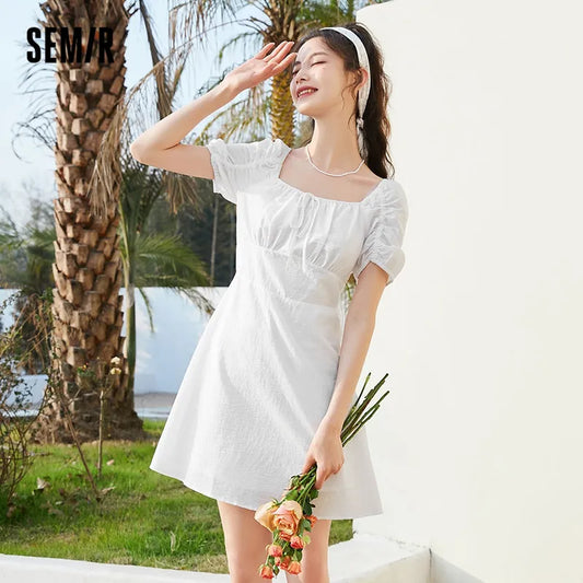 SEMIR Dress Women Collar Design Sweet 2022 Summer New Textured Contrast Color Slim Dress French Retro