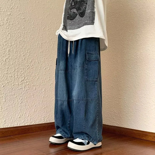 Y2k Style Casual Hip Hop Jeans for Men Wide Leg Loose Straisht Cargo Trousers Harajuku Streetwear Fashion Pants New for Male