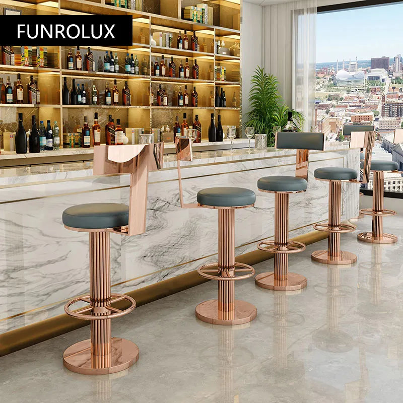 Counter Height Bar Stools with Back, Modern Adjustable Swivel Chair with Polished Rose Stainless Steel Legs for Kitchen Counter