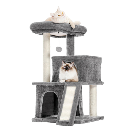 Cat Tree Luxury Cat Towers with Double Condos Spacious Perch Cat Hammock Fully Wrapped Scratching Sisal Post and Dangling Balls