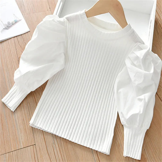 Girls Puff Sleeve T-shirt Spring 2023 New Children's Fashion Long Sleeve T-shirt Baby Wearing Knitwear Kids Girl Bottoming Shirt