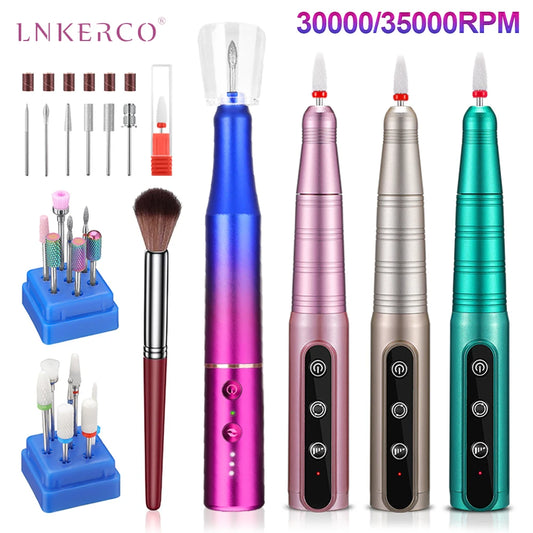 Lnkerco 35000RPM Nail Drill Machine Cordless Electric Nail Sander Professional Manicure Machine Milling Cutter For Gel Polishing