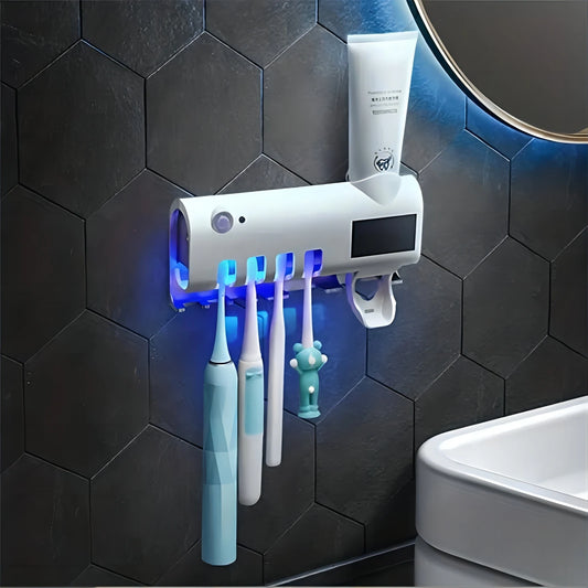 UV Toothbrush Sterilizer Rechargeable Solar Energy Fast Drying Wall-mounted Tooth Brush Holder With LED Display For Bathroom