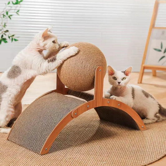 Wooden Cat Scratcher Wear-Resistant Grinding Paw Toy Scratch Board 2 In 1 Sisal Scratching Ball Scrapers For Cats Scraper