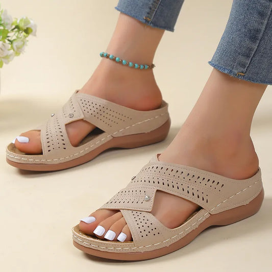 Sandals Women 2023 New Summer Shoes Women Elegant Low Heels Sandals Summer Slippers Zapatos Mujer Wedge Heeled Sandals Female