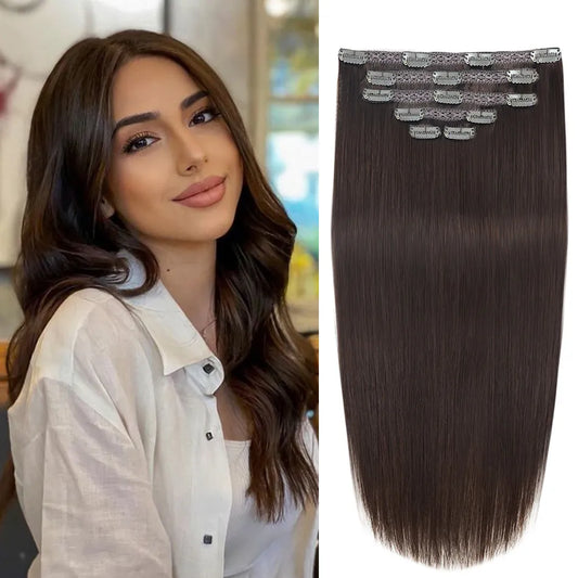 Clip In Human Hair Extensions Straight Natural Light Brown Honey Ombre Balayage European Hair Pieces For Women With Clips