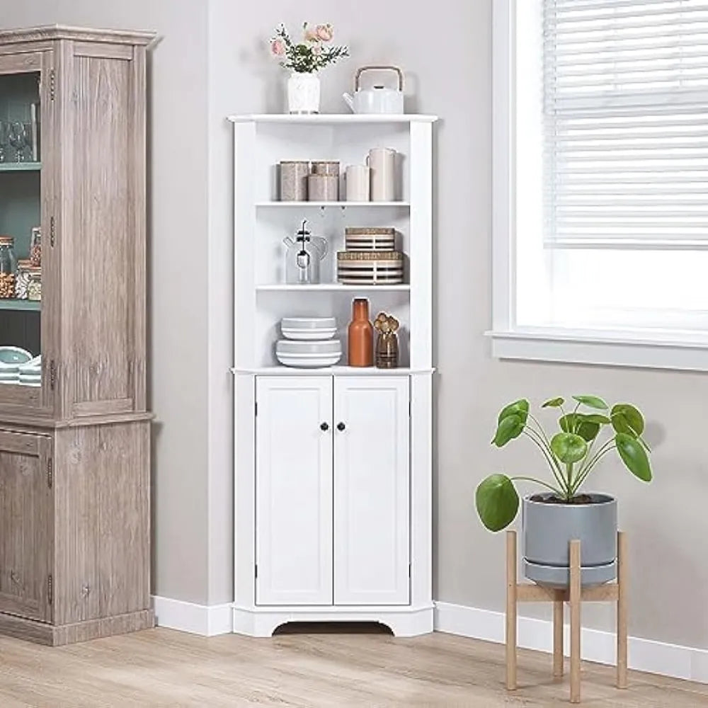 Spirich Bathroom Tall Corner Cabinet, Floor Storage Cabinet with Doors and Adjustable Shelves, Freestanding Corner Cabinet