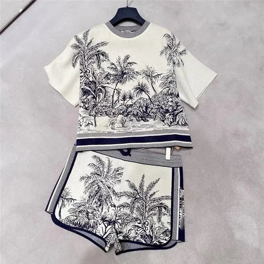 2023 Summer New Women's Suit Cartoon Short-sleeved T-shirt Round Neck Shorts Sports Two-piece Women's Clothing Sleepwear