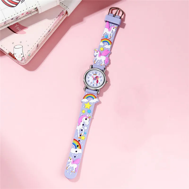 Casual Cute Kids Watch Kawaii Cartoon 3D Unicorn Pink Silicone Girl Arabic Digital Quartz Wristwatches Children Relojes Bracelet