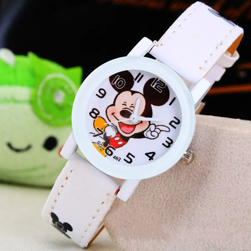 2023 New Fashion Cartoon Watch Cute Kids Mickey Mouse Watches Children Boys Girls Pu Leather Quartz WristWatch Clock