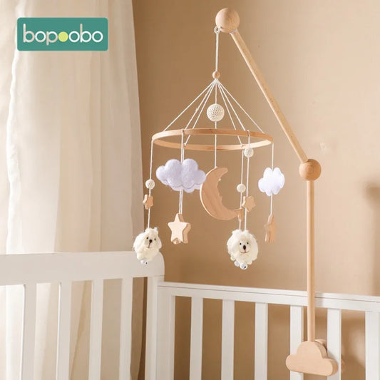 1Set Baby Wooden 0-12 Months Bed Bell Cute Sheep Mobile Hanging Rattles Toy Hanger Crib Mobile Bed Bell Wood Holder Arm Bracket