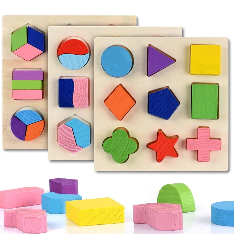 Wooden Geometric Shapes Puzzle For Children Kids Sorting Math Bricks Toy Preschool Learning Educational Game Baby Toddler Toys