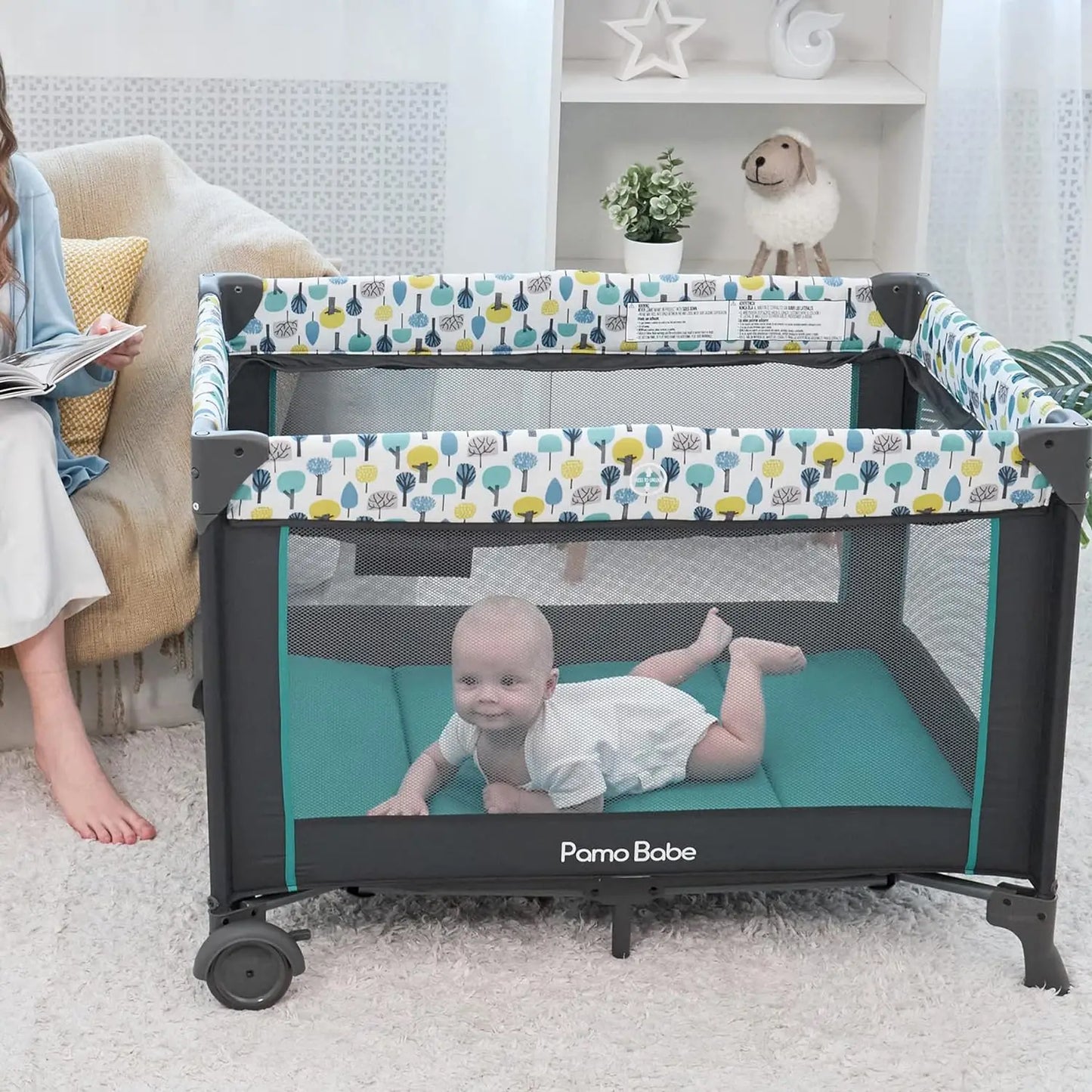 Portable Crib for Baby, Portable Baby Playpen with Detachable Bassinet and Changing Table