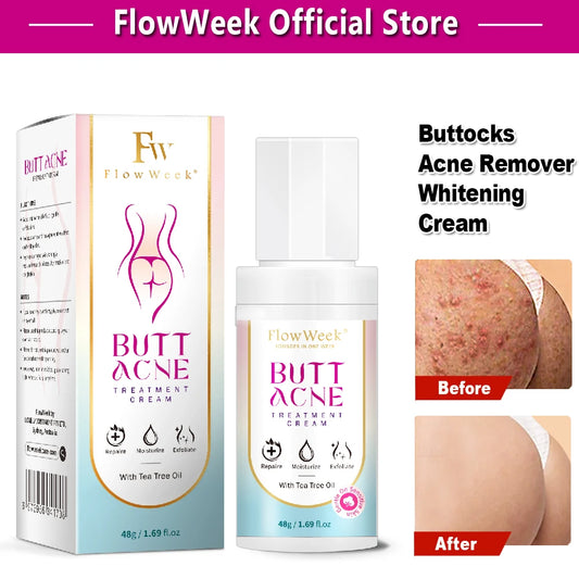 FlowWeek Butt Acne Clearing Spot Treatment Cream Clears Acne Pimples Zits Razor Bumps and Dark Spots for the Buttock Thigh Area