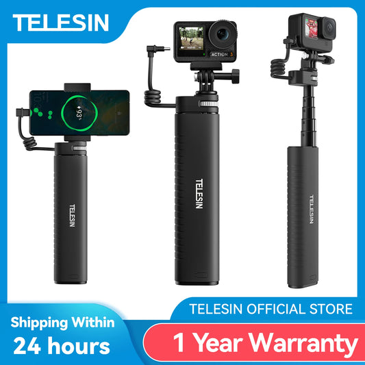 TELESIN Charging Selfie Stick 10000mah Power Bank Universal For Gopro Insta360 DJI Action Sports Camera For Smart Phone