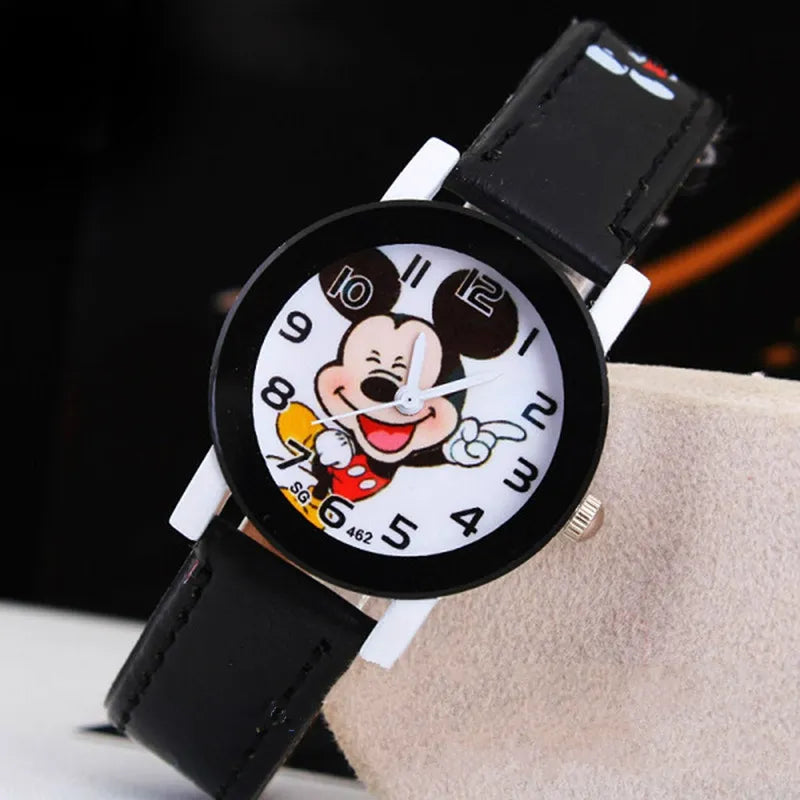 2023 New Fashion Cartoon Watch Cute Kids Mickey Mouse Watches Children Boys Girls Pu Leather Quartz WristWatch Clock