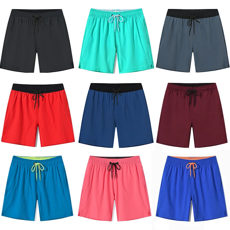 Datifer Summer Quickly Dry Swimming Shorts Men Solid Color Breathable Mesh Liner Plus Size Swimsuit Elastic Waist Running Shorts