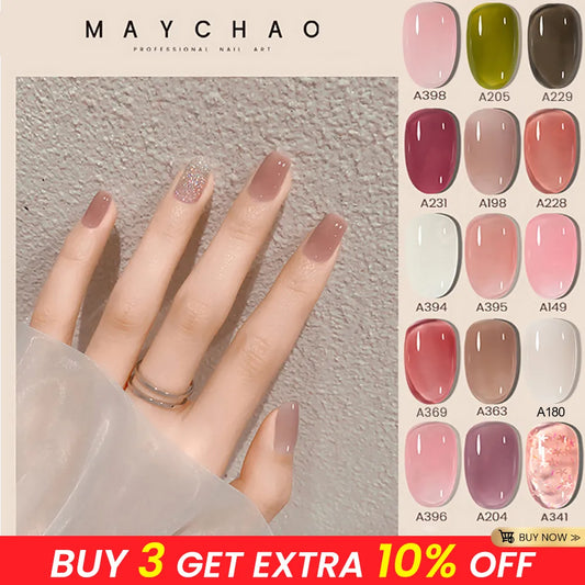 MAYCHAO 7.3ml Jelly Gel Nail Polish Transparent Nude Manicure Top Coat SemiPermanent Polish Soak Off UV LED Gel Art Nail Varnish