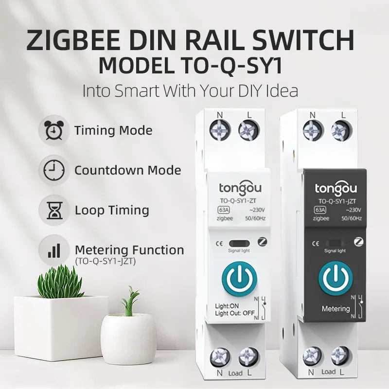 TUYA  ZigBee Smart Circuit Breaker With Metering 1P 63A DIN Rail for Smart Home Wireless Remote Control Switch by Smart Life APP