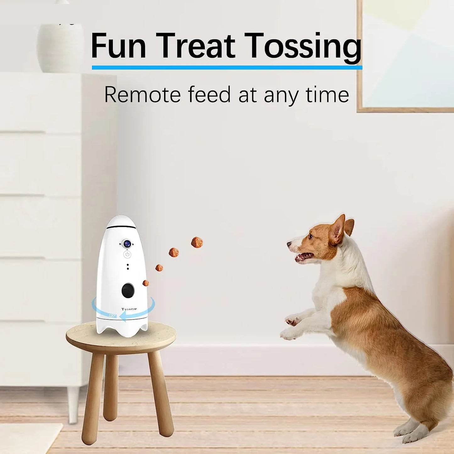 Smart 1080p Dog Camera with Treat Dispenser 180°View Pet Treat Tossing Dog Camera with Phone App 2 Way Audio Android&iOS