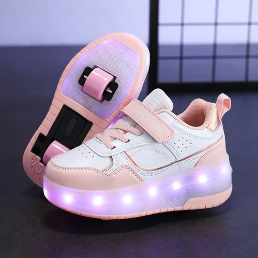 High Quality Skate Shoes for Kids Fashion LED Light Luminous Sneakers Children Two Wheels Shoe Boys Girls with USB Charging