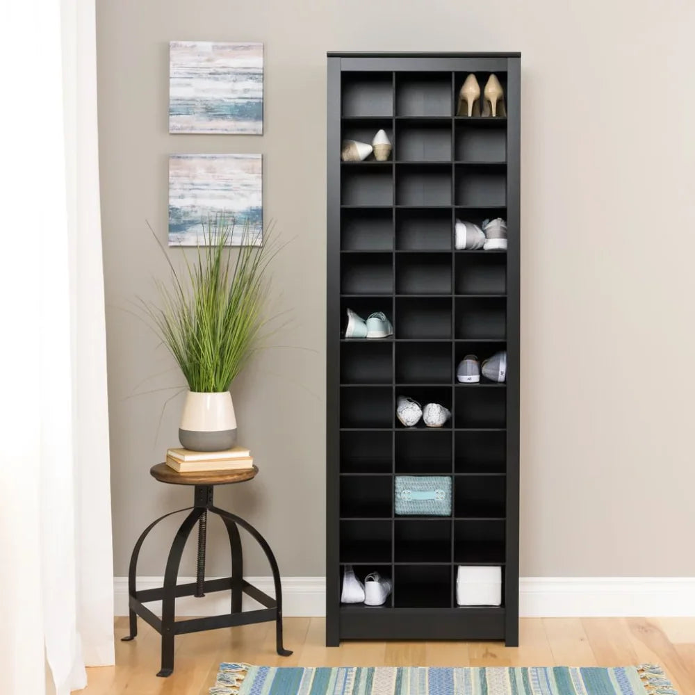 Prepac Space-Saving 36 Pair Shoe Storage Cabinet With Cubbies, Black bookshelves  shelf