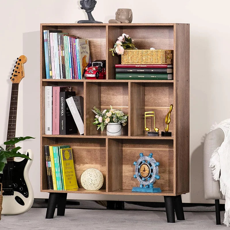 Cube Bookshelf 3 Tier Mid-Century Modern Bookcase with Legs,Wood Book Shelves Storage Organizer Shelf,Display Bookshelves