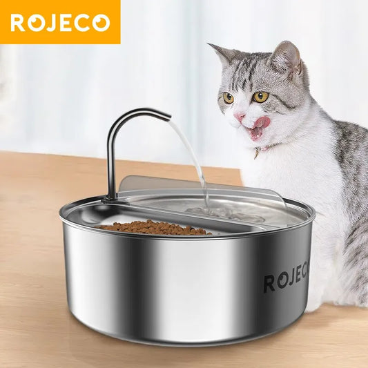 ROJECO 2 in 1 Automatic Pet Feeder Water Dispenser For Dog Cat Water Fountain Drinker Smart Cat Food Feeding Drinking Dual Bowls