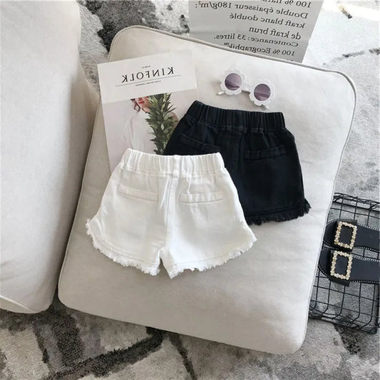 Children'S Clothing Summer New Solid Color Korean Pants Girls Casual White Jeans Toddler Kids Solid Color Shorts Baby Hot Pants