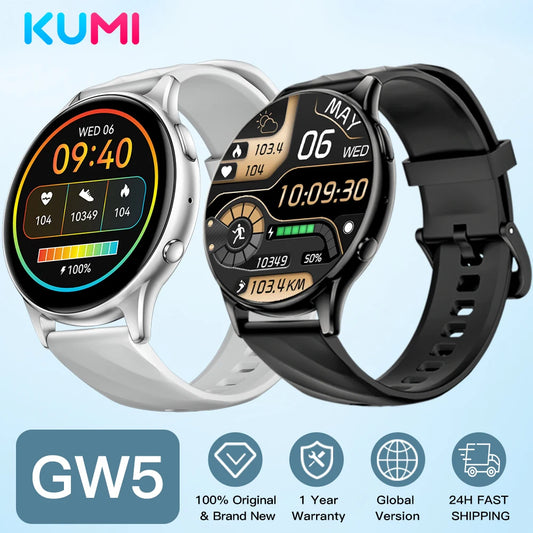 KUMI GW5 Smart Watch 1.39 inch NFC Bluetooth 5.2 100+ Sport Heart Rate Blood Pressure Oxygen Monitor Waterproof IP68