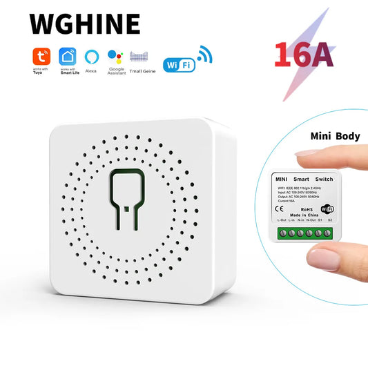 WGHINE 16A Tuya Mini DIY Smart Switch wifi APP remote bidirectional control support Alexa Google homepage