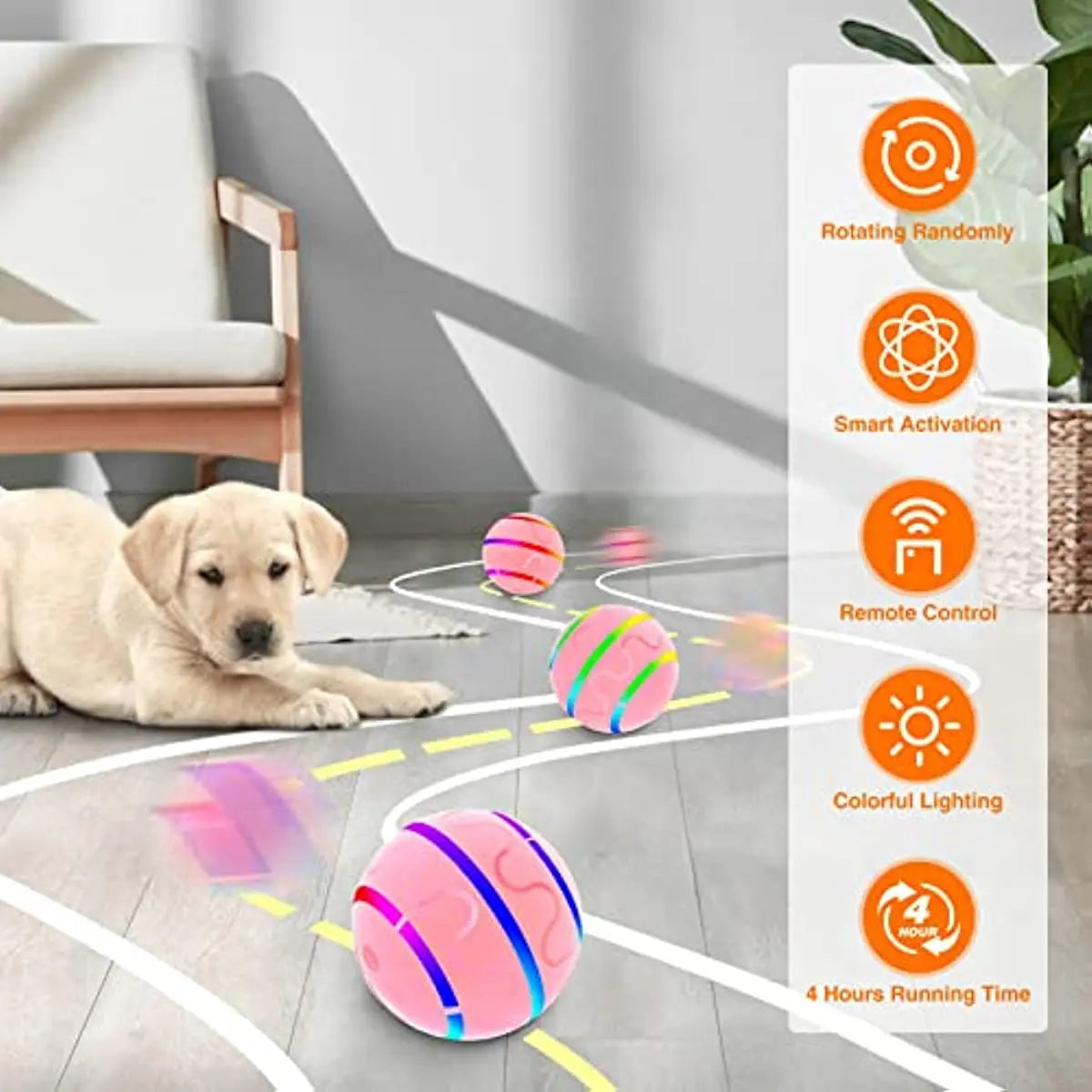 Smart Interactive Dog Balls, Remote Control Dog Chew Toy Ball for Aggressive Chewers, 4 Hours Running Time Rolling Balls for Dog