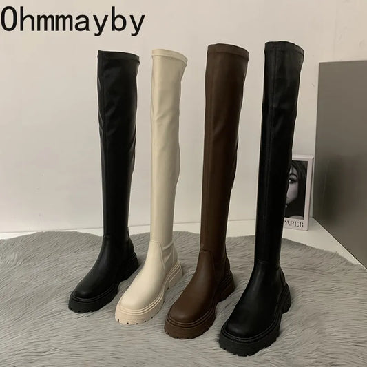 Winter Long Boots For Women Fashion Slip On Square Heel Over the Knee High Boots Winter Shoes Ladies Elegant Mordern Booties