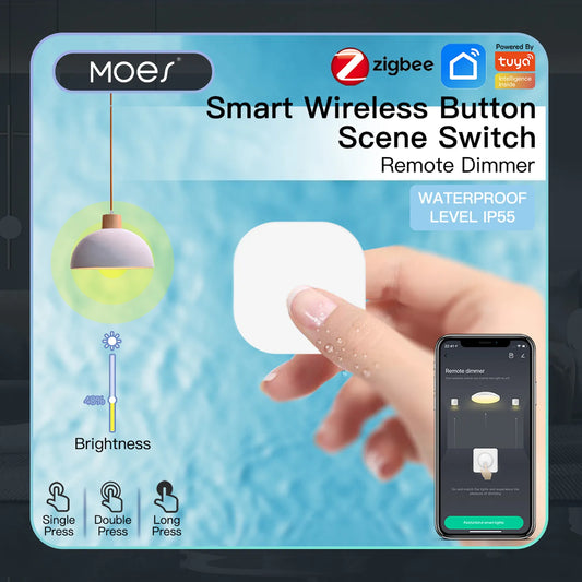 Tuya ZigBee Smart Key Switch Wireless Remote Control Key Controller Multi-scene Linkage Smart Switch Battery Powered Automation