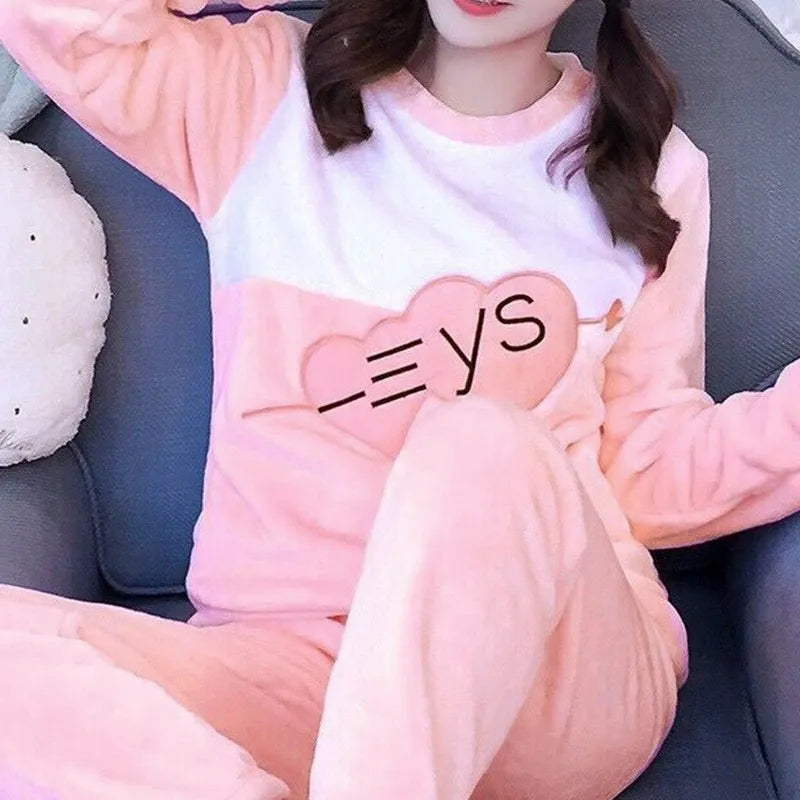 Flannel Women Pajamas Sets New 2022 Autumn Winter Warm Thick Coral Velvet Long Sleeve Cartoon Sleepwear Home Pijamas Set Girl