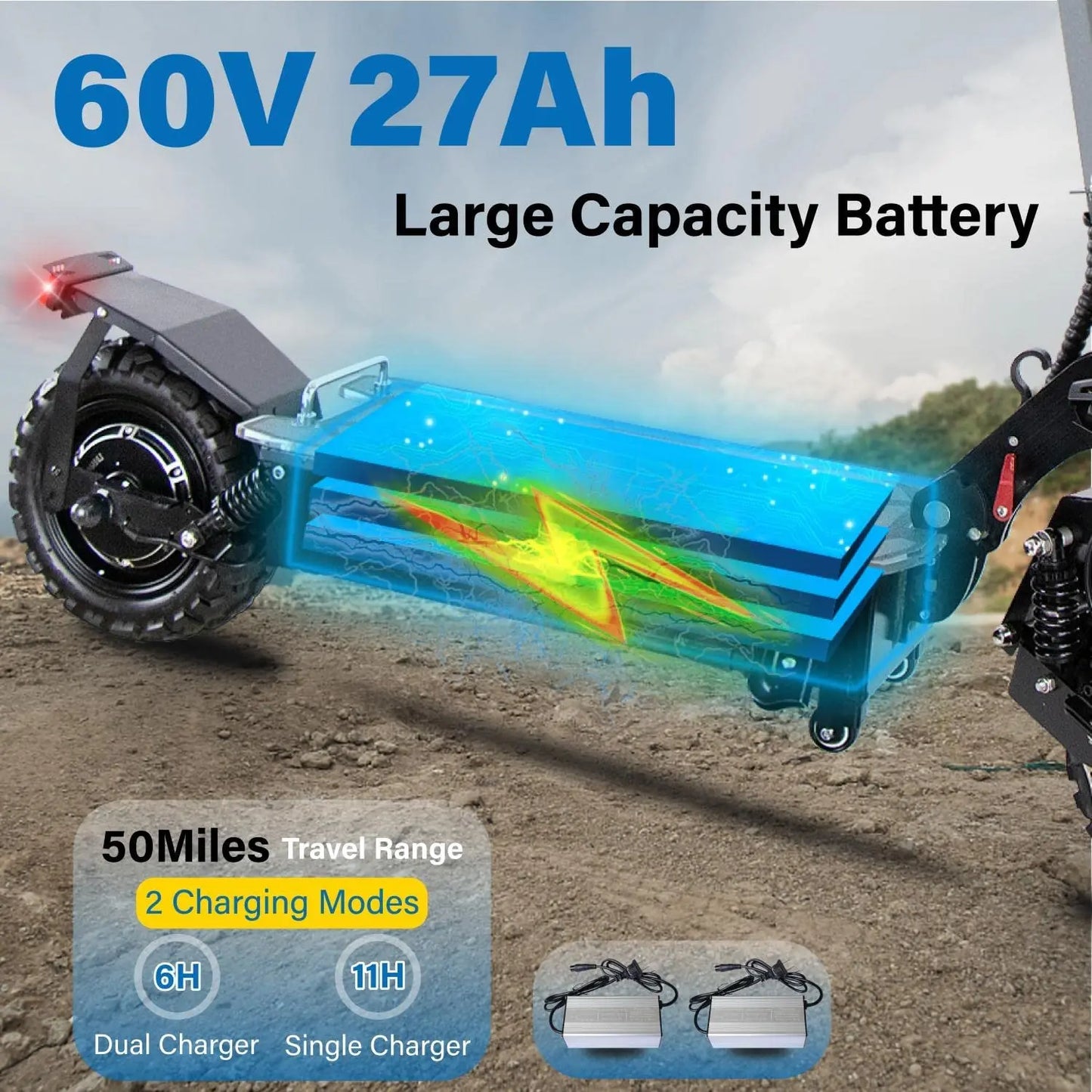 Powerful Electric Scooter 5600W Dual Motor Max Speed 80km/h 60V 27AH Battery 11inch Off-road Tires Folding E-Scooter for Adults