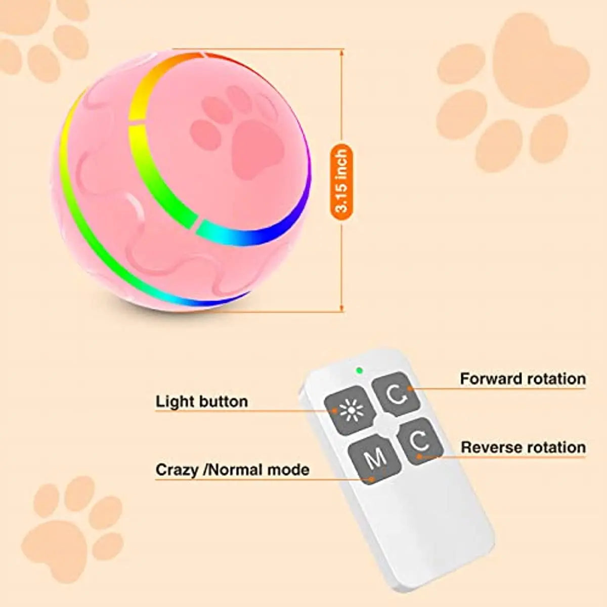 Smart Interactive Dog Balls, Remote Control Dog Chew Toy Ball for Aggressive Chewers, 4 Hours Running Time Rolling Balls for Dog