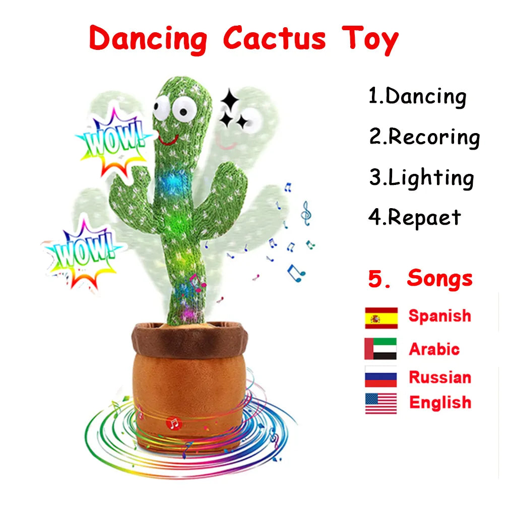 Rechargeable Dancer Cactus Glowing Dancing Captus USB Record Swing Fish Repeat Talking Dance Cactus Spanish Parlanchin Baby Toy