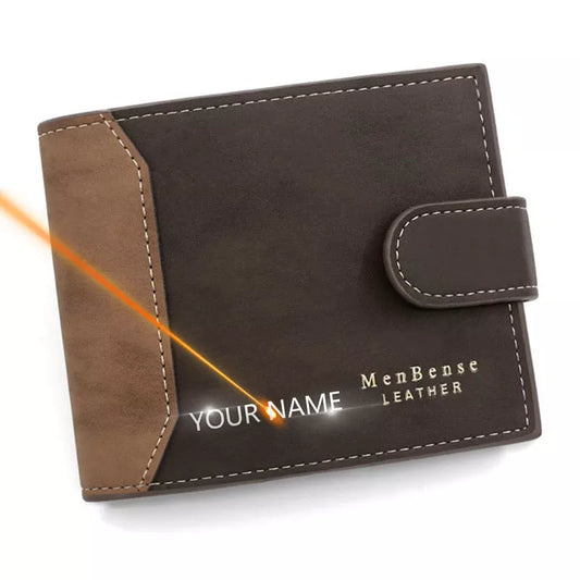 New Short Men Wallets Slim Card Holder PU Leather Name Print Male Wallet Small Photo Holder Tri-fold Bag Frosted Men's Purses