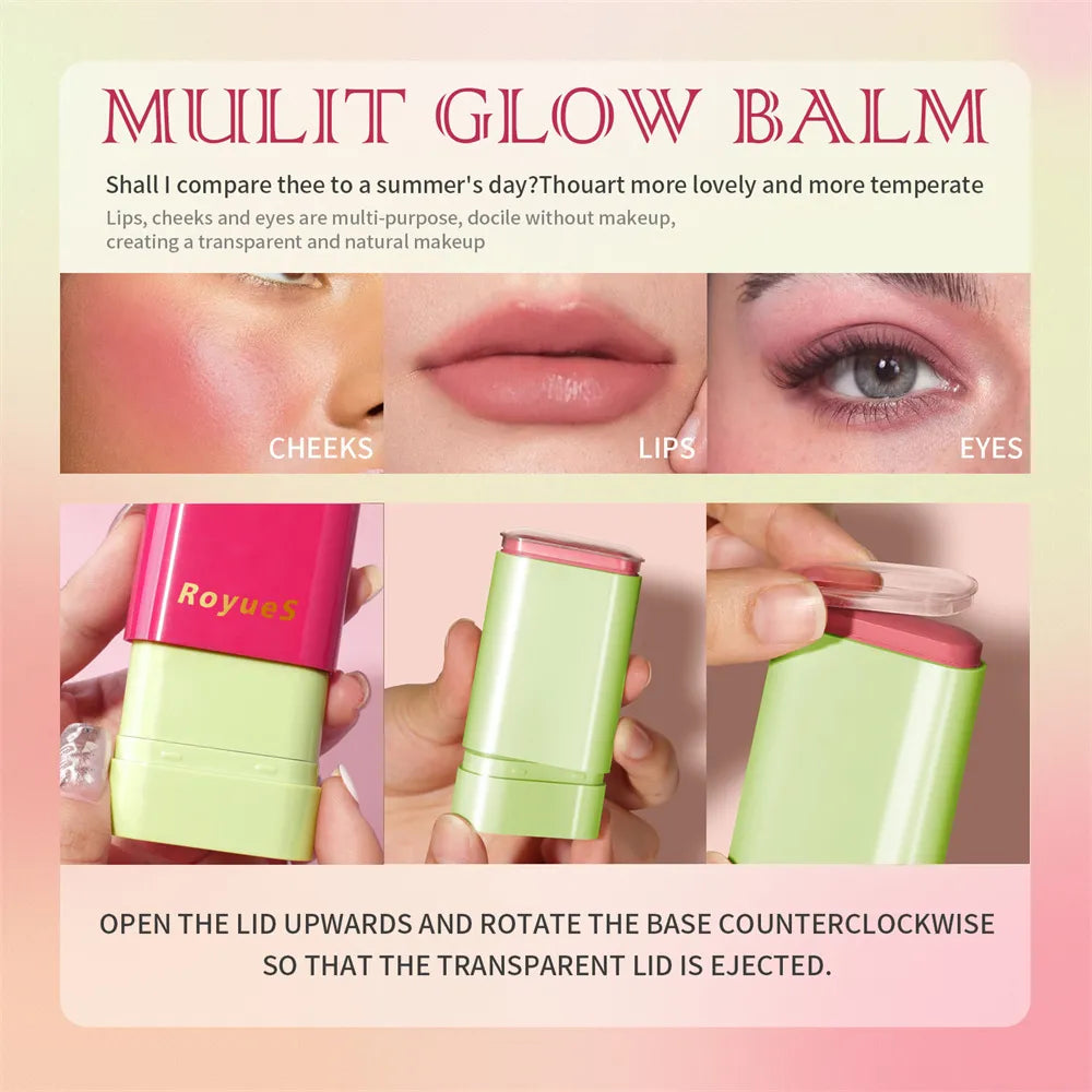 Multi-function Blush Stick Natural Cheek Face Rouge Blusher Cream Lasting High Color Rendering Brightening Skin Tone Waterproof