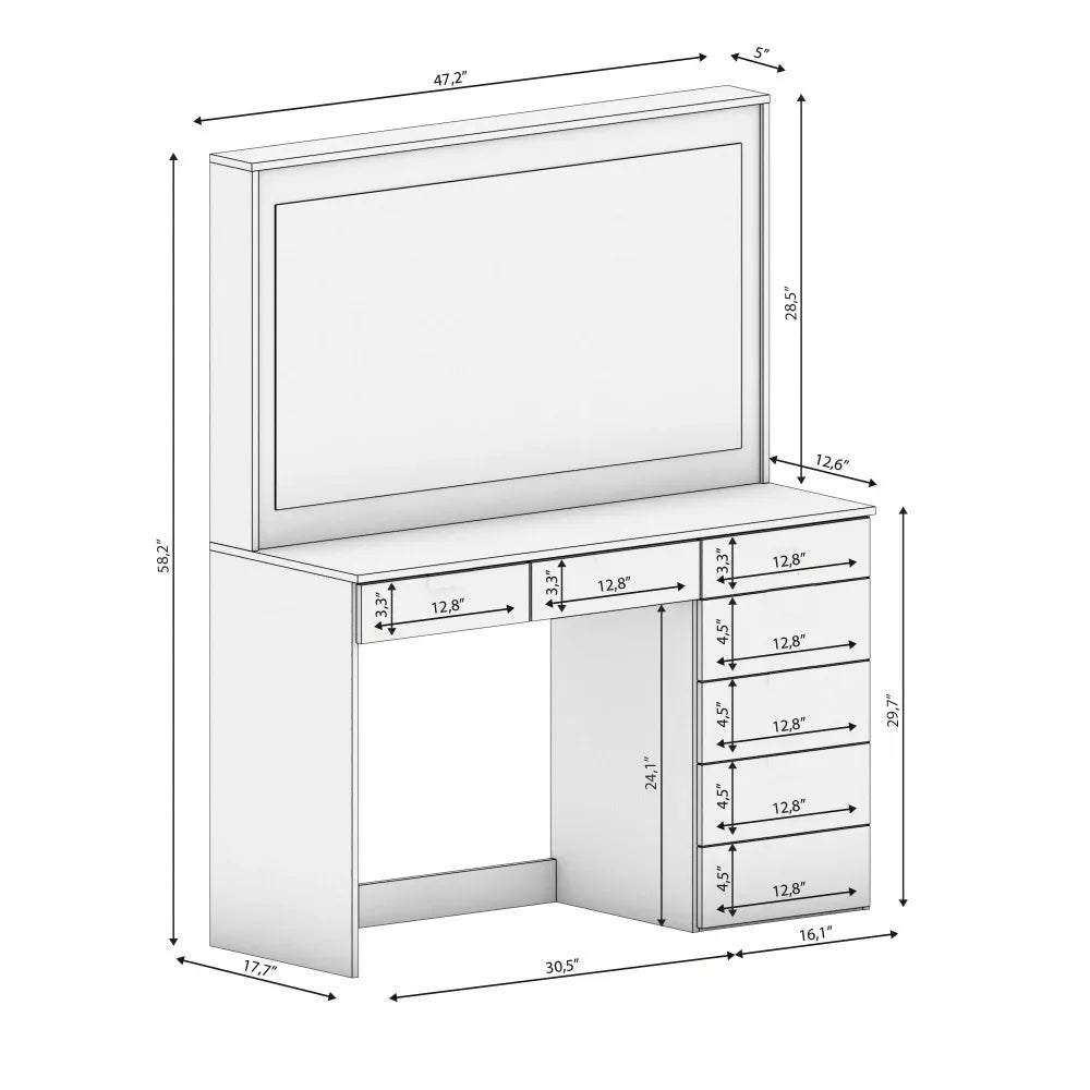 Ember Interiors Peggy Modern White Painted Vanity Table with Lights - Makeup Vanity Desk for Bedroom, Vanity Table with Mirrors