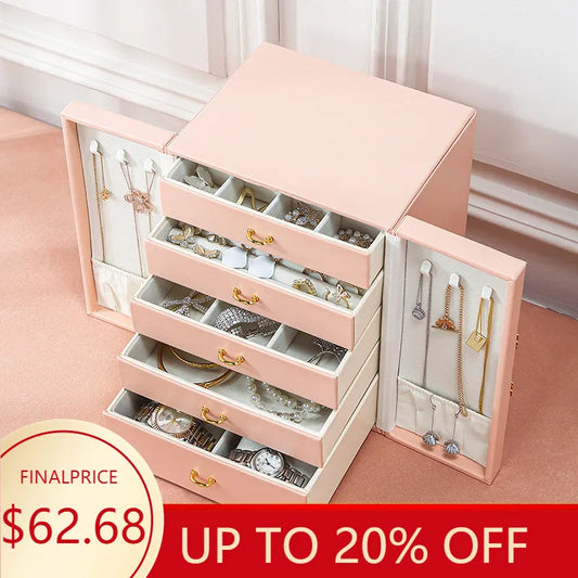 New Multi-layer Desktop Household Jewelry Box, Leather Drawer Large-capacity Earrings Necklace Jewelry Storage Box