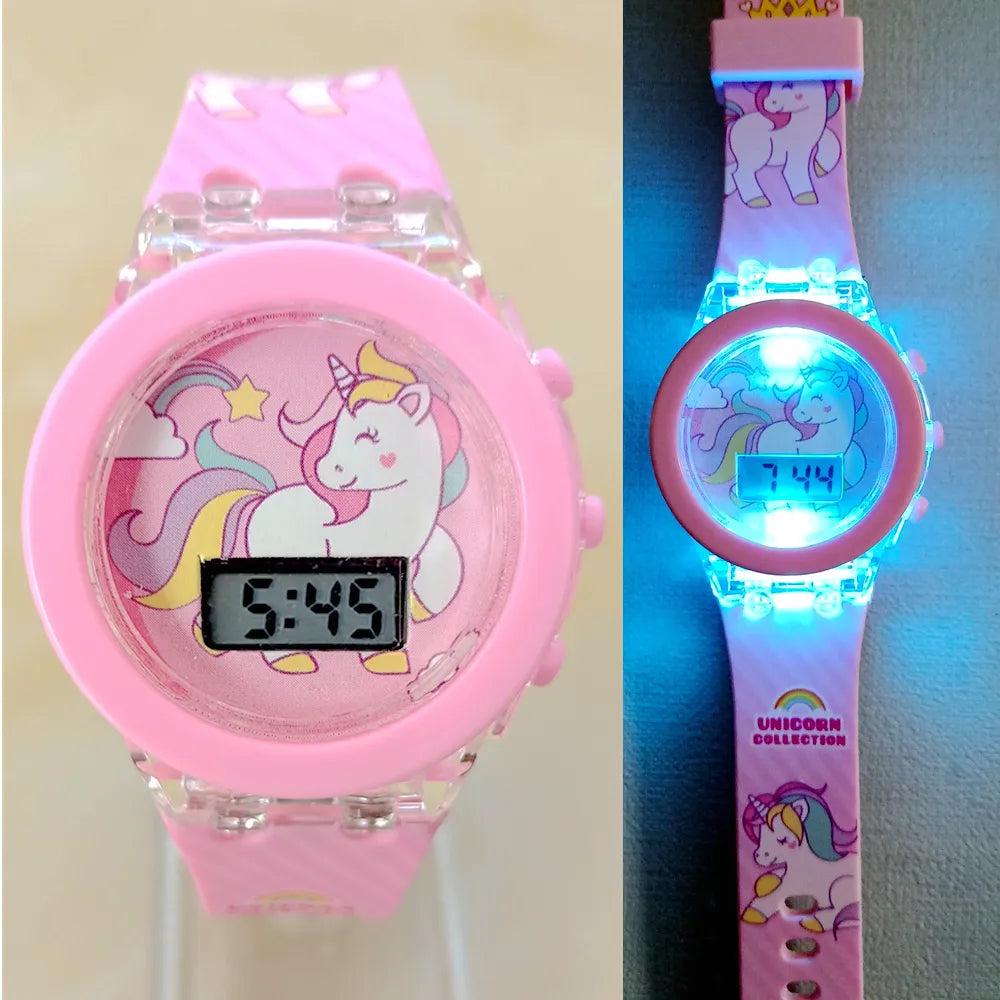 Girls Kids Children Cartoon Unicorn Collection Digital Electronic Flash Glow Up Light Colourful Birthday Party Gifts Watches