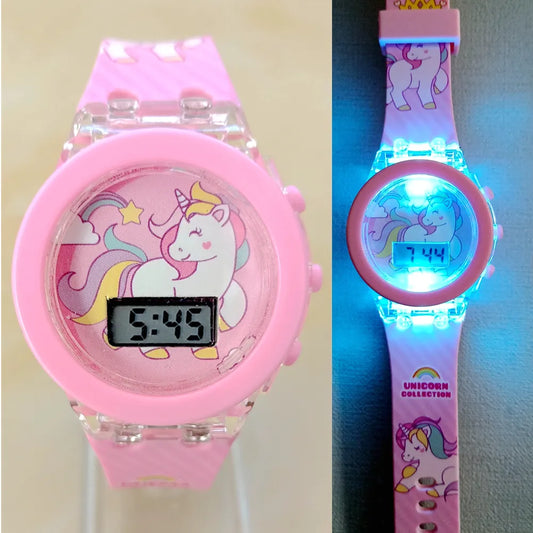 Girls Kids Children Cartoon Unicorn Collection Digital Electronic Flash Glow Up Light Colourful Birthday Party Gifts Watches