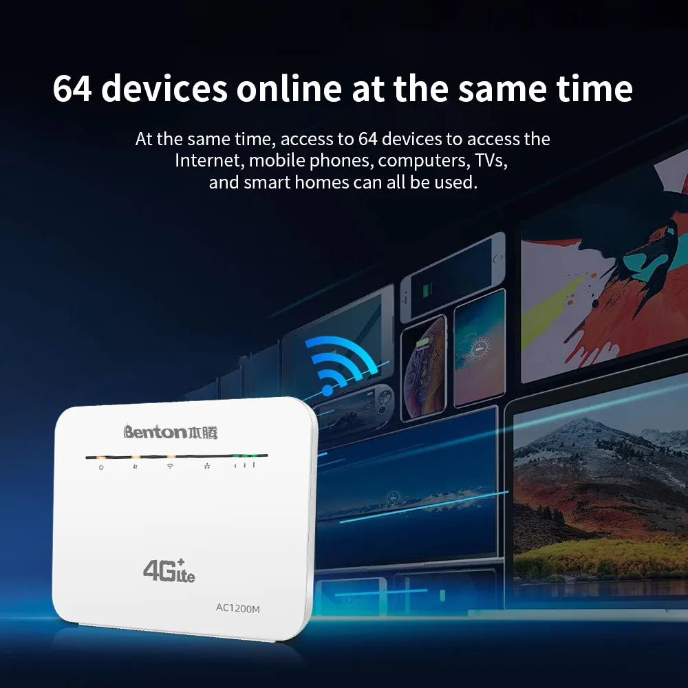 Benton Unlock Wireless 5G Router CPE Cat 6  Wifi Repeater AC1200 Modem 4G+ 1200Mmbps Gigabit Lan Gain Antennas Port SIM card