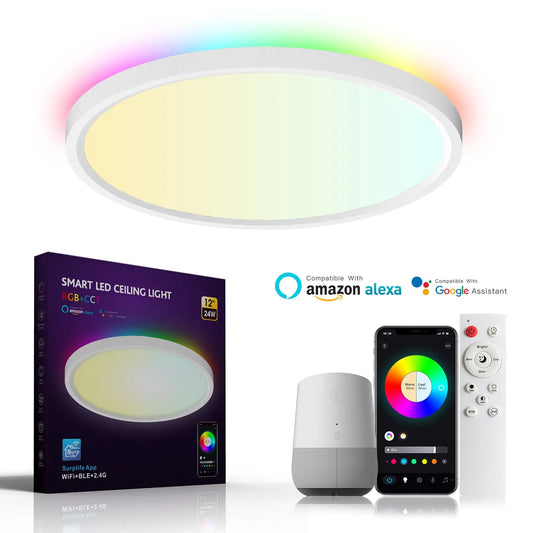 European Style RGB Ceiling Lamp Room Decor Led Light 24W 90-240V RGB Surplife APP Voice Control Alexa Google Smart Lamp for Home