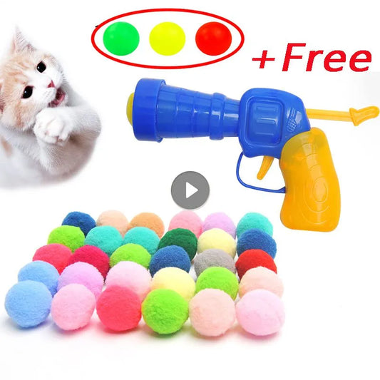 Interactive Launch Training Cat Toys Mini Pompoms Games Stretch Plush Ball Toys Pets Supplies Accessories Toys For Kittens