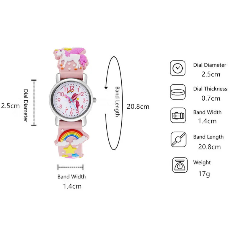 Casual Cute Kids Watch Kawaii Cartoon 3D Unicorn Pink Silicone Girl Arabic Digital Quartz Wristwatches Children Relojes Bracelet