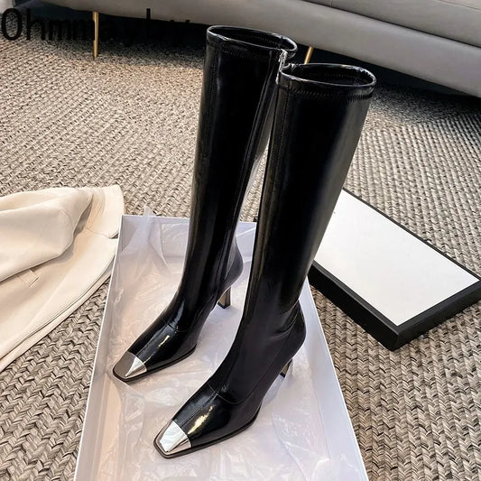 Winter Women High Heel Knee-High-Boots Sexy Pointed Toe Long Booties Shoes Party Dress Ladies Shoes