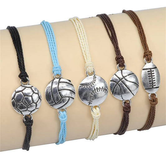 Charm Bracelet For Boy Girl Copper Silver Color Football Ball Braid Adjustable Bracelet Couples Friendship Bracelet Men Jewelry